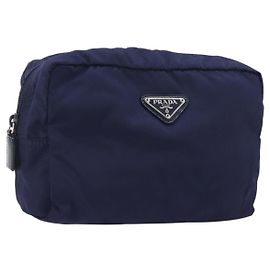 Pochette PRADA Nylon Navy Silver Auth 191985A Prata Azul marinho