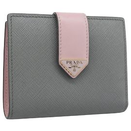 PRADA Bifold Wallet Saffiano leather Gray Gold Auth 194318M Brown Golden