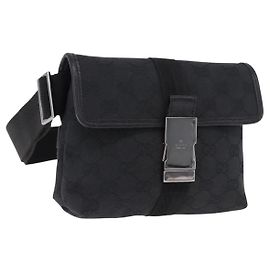 GUCCI GG Canvas Gürteltasche Schwarz Silber 131236 Auth 194839A Schwarz Silber