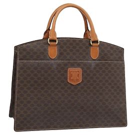 Céline Bolsa CELINE Macadam Canvas PVC Couro Marrom Ouro Auth 195189A Marrom Dourado