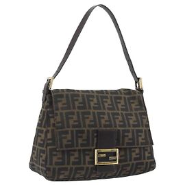 FENDI Zucca Canvas Mamma Baguette Bolsa de Ombro Marrom Preto Auth 193423V Marrom Preto
