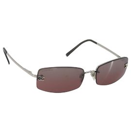 Gafas de sol CHANEL Rimless Metal Red Silver CC Auth BA14258M Plata Roja