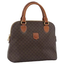 Céline Bolsa CELINE Macadam Canvas PVC Couro Marrom Ouro Auth bs36610 Marrom Dourado