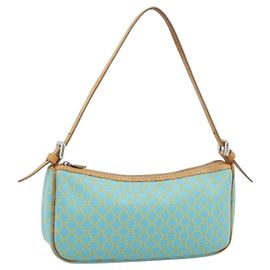 Céline CELINE Macadam Canvas Accessory Pouch Turquoise Blue Silver Auth 194735V Silvery Turquoise