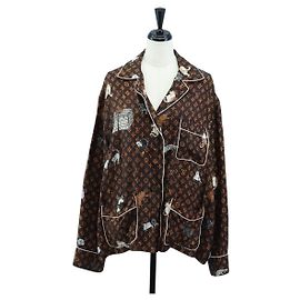 Camicia a maniche lunghe LOUIS VUITTON Catgram Seta 40 Marrone LV Auth ar14094 Marrone