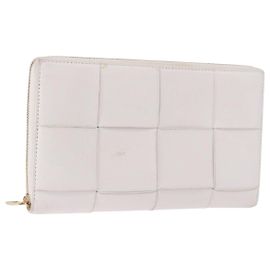 Cartera Larga BOTTEGA VENETA MAXI INTRECCIATO de cuero Blanco Oro Auth bs36408 Blanco Dorado
