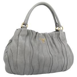 Bolsa de mão PRADA em couro cinza e dourado Auth 194293V Marrom Dourado