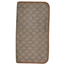 Céline Carteira com zíper em Canvas Macadam Vintage Celine Bege Marrom Bege