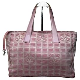 Vintage Chanel Canvas Tote Rosa Beige Silber Pink