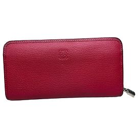Vintage Loewe Grained Leather Wallet Burgundy Silver Dark red