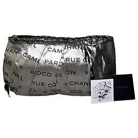 Vintage Chanel Metallic Nylon Clutch Bag Silver Silvery