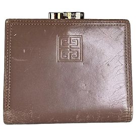 Vintage Givenchy Logo Embossed Leather Wallet Brown Gold Brown