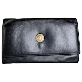 Vintage Versace Medusa Leder Clutch Portemonnaie Schwarz Gold Schwarz