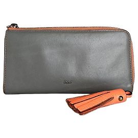 Chloé Vintage Chloe Leather Zip Wallet Grey Orange Grey