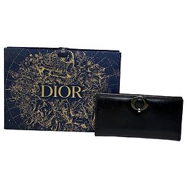 Vintage Dior Leather Wallet Black Silver-tone Clasp Black