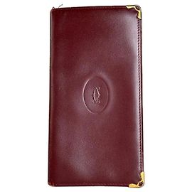 Vintage Cartier Leder-Langgeldbörse Bordeaux Gold Bordeaux