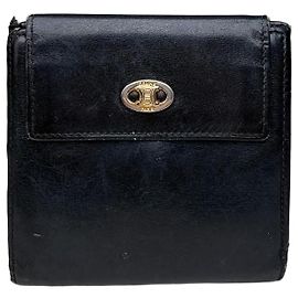 Céline Vintage Celine Leather Wallet Black Gold Snap Black
