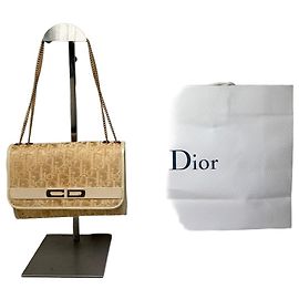 Clutch Vintage Dior Monogram Canvas Creme Ouro Claro Bege