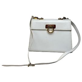 Salvatore Ferragamo Sac à main structuré en cuir vintage Ferragamo Or blanc Blanc