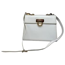 Salvatore Ferragamo Vintage Ferragamo Structured Leather Handbag White Gold White