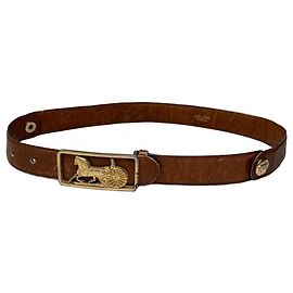 Céline Cinto de couro vintage Celine Marrom Fivela dourada Marrom