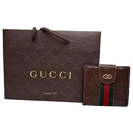 Vintage Gucci Web Stripe Ledergeldbörse Braun Grün Rot Braun