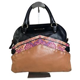 Borsa Vintage Etro in Pelle e Tessuto Nero Rosa Tan Nero