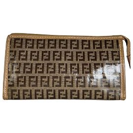 Vintage Fendi FF Monogram Canvas Zip Wallet Brown Beige Brown