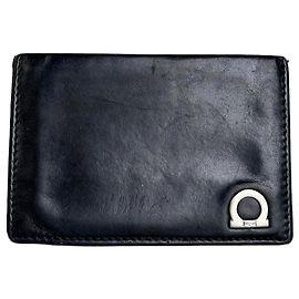 Salvatore Ferragamo Vintage Ferragamo Leather Card Holder Black Silver Black