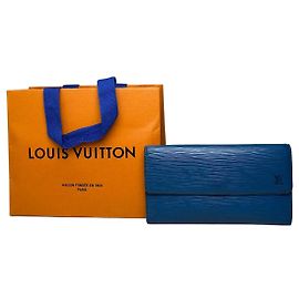 Vintage Louis Vuitton Epi Leather Wallet Cobalt Blue Gold Blue