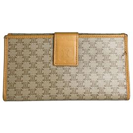 Céline Vintage Celine Canvas Leather Trim Wallet Beige Orange Gold Beige