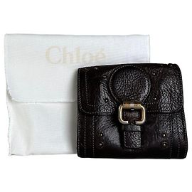 Chloé Vintage Chloe Pebbled Leather Wallet Dark Brown Gold Brown