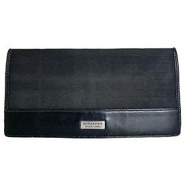Vintage Burberry Canvas Leather Wallet Black Silver Black