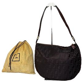 Borsa a Spalla Vintage Fendi FF Monogram Marrone Scuro Oro Marrone