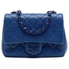 Chanel Mini Square gesteppte Caviar CC Incognito Single Flap Umhängetasche blau Blau