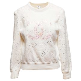 Chanel Baumwoll-Sweatshirt mit Logo Rundhalsausschnitt Weiß & Hellrosa 2021 Größe FR 36 Weiß
