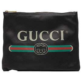 Gucci Medium Leder Logo Portfolio Clutch Schwarz Schwarz