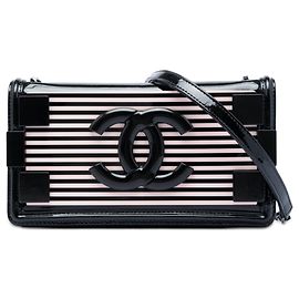 Bolsa transversal Boy Brick horizontal Chanel em vernis rosa e acrílico listrado Rosa