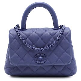 Bolsa Chanel Extra Mini Quilted Caviar Incognito Coco Top Handle Satchel Roxo Roxo