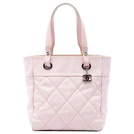 Pink Chanel Small Quilted Canvas Paris Biarritz Tote Pink