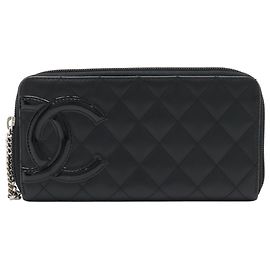 Black Chanel Quilted Lambskin Cambon Ligne Zippy Wallet Long Wallets Black