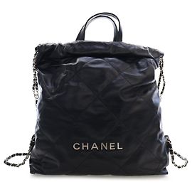 Black Chanel Large Quilted Shiny Calfskin 22 Backpack Black
