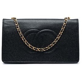 Borsa a tracolla Chanel CC Caviar nera con catena Nero
