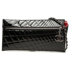 Borsa a Spalla Chanel Black Quilted Patent Geometric Kaleidoscope Nero