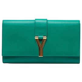 Green Saint Laurent Leather Chyc Ligne Clutch Green