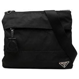 Borsa a tracolla con zip Prada Tessuto nero Nero