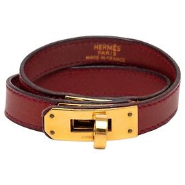 Pulseira Kelly Double Tour em couro Swift vermelho Hermès Vermelho