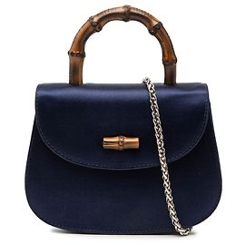 Borsa da notte Gucci Mini Satin Bamboo blu Blu