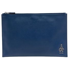 Blue Prada Saffiano Bellboy Voyage Clutch Blue