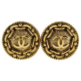 Boucles d'oreilles clips à médaillon plaqué or Gold Chanel CC Doré
